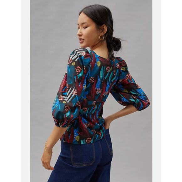 NWT Anthropologie X Eva Franco Tropical Sweetheart Blouse Multicolor Size M - Picture 2 of 9